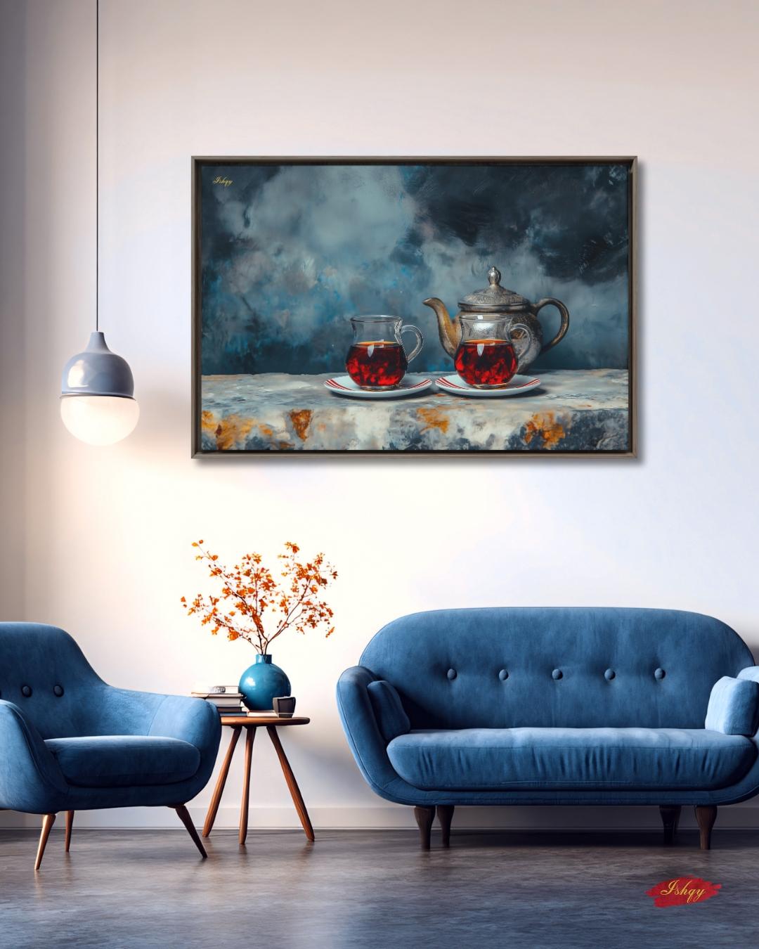 Turkish Tea Wall Art, Middle Eastern Tea Painting Print, Istanbul Still Life Canvas, Moroccan Teapot Art, Kitchen Decor, Cultural Home Art