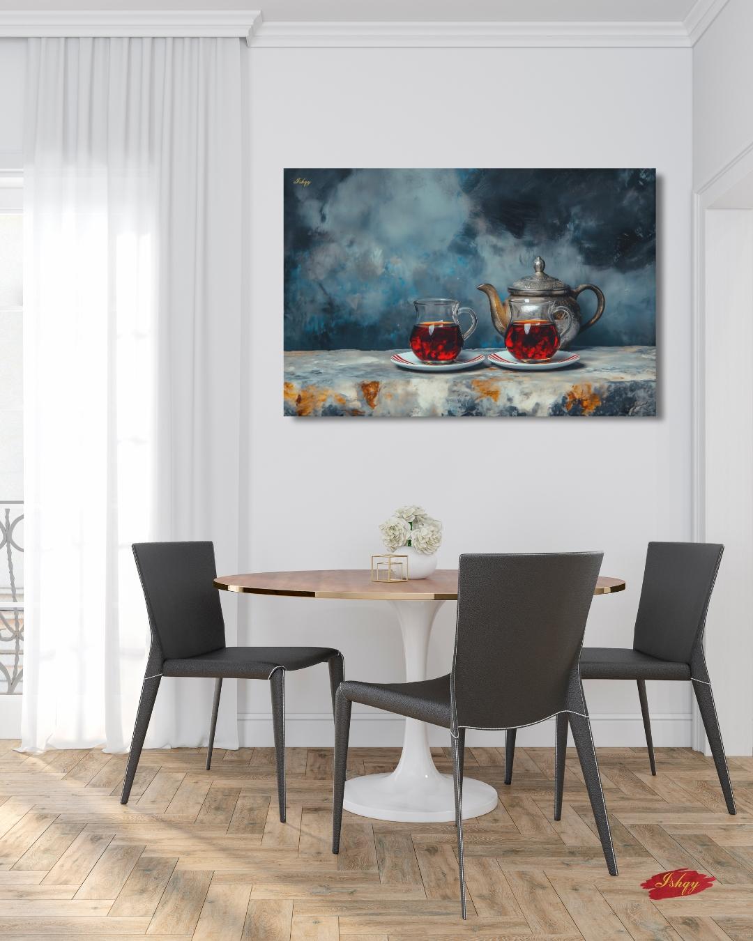 Turkish Tea Wall Art, Middle Eastern Tea Painting Print, Istanbul Still Life Canvas, Moroccan Teapot Art, Kitchen Decor, Cultural Home Art