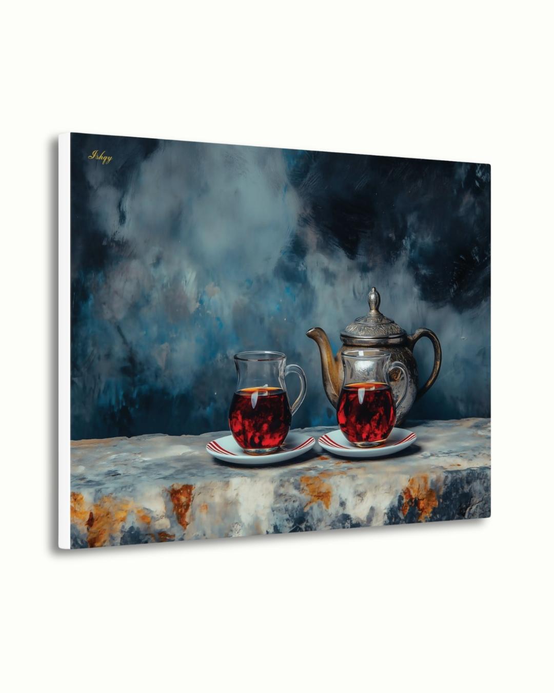 Turkish Tea Wall Art, Middle Eastern Tea Painting Print, Istanbul Still Life Canvas, Moroccan Teapot Art, Kitchen Decor, Cultural Home Art