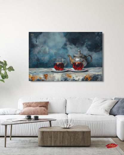 Turkish Tea Wall Art, Middle Eastern Tea Painting Print, Istanbul Still Life Canvas, Moroccan Teapot Art, Kitchen Decor, Cultural Home Art