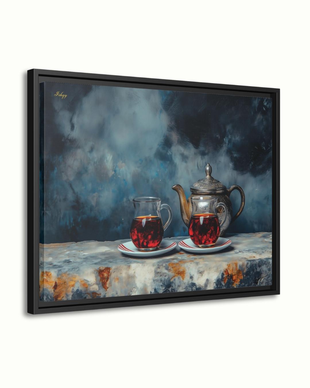 Turkish Tea Wall Art, Middle Eastern Tea Painting Print, Istanbul Still Life Canvas, Moroccan Teapot Art, Kitchen Decor, Cultural Home Art