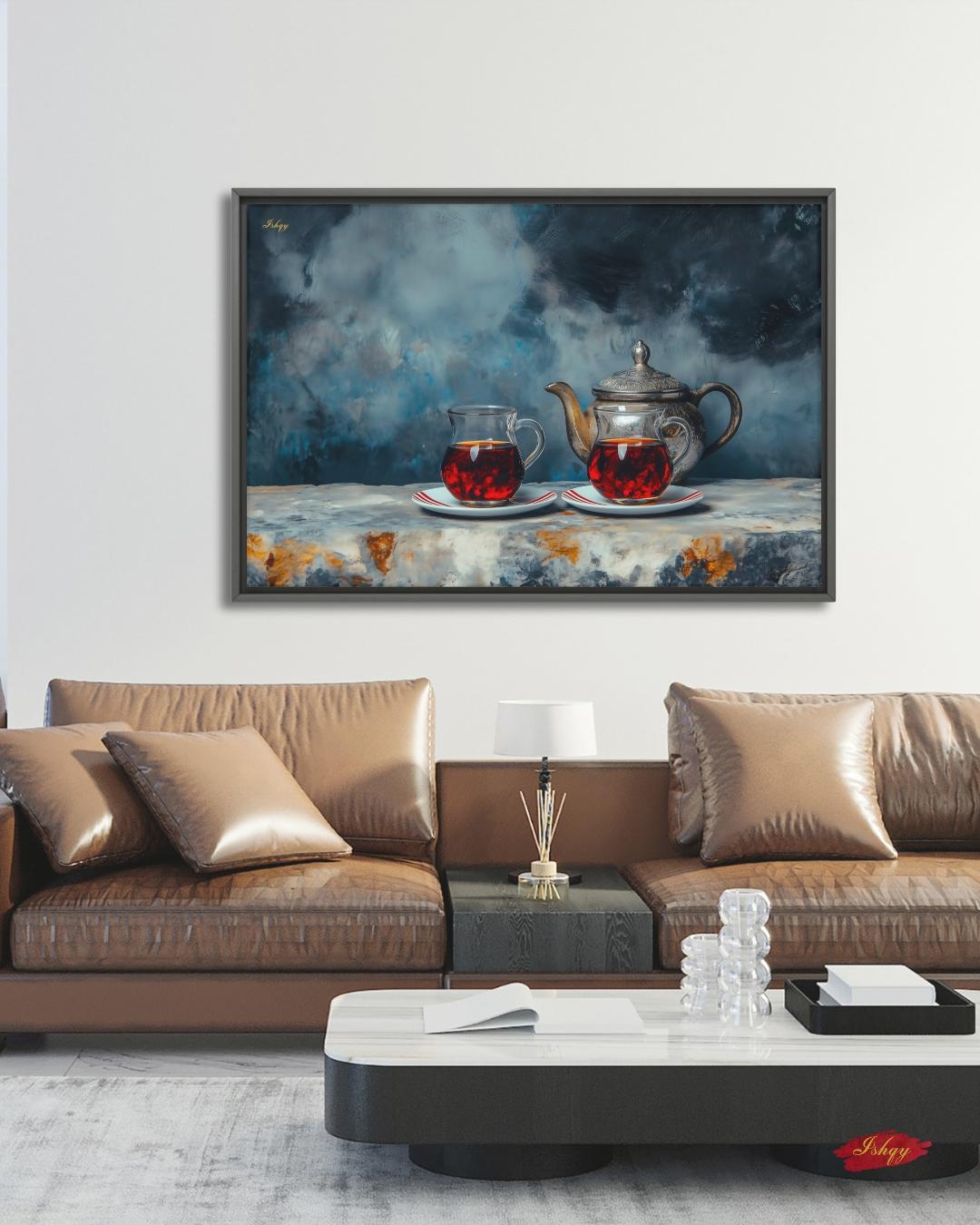 Turkish Tea Wall Art, Middle Eastern Tea Painting Print, Istanbul Still Life Canvas, Moroccan Teapot Art, Kitchen Decor, Cultural Home Art