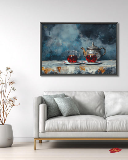 Turkish Tea Wall Art, Middle Eastern Tea Painting Print, Istanbul Still Life Canvas, Moroccan Teapot Art, Kitchen Decor, Cultural Home Art