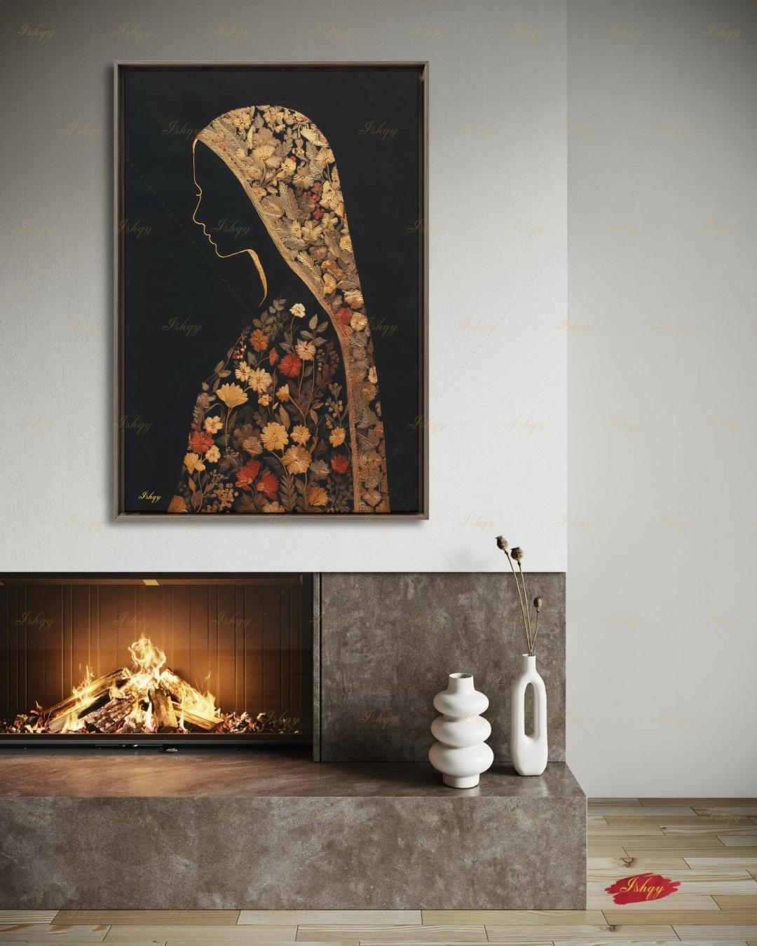Kashmiri Woman Painting, South Asian Art, Desi Wall Art, Canvas Wall Art, Framed Canvas Print, Extra Large Oversized Indian Pakistani Decor