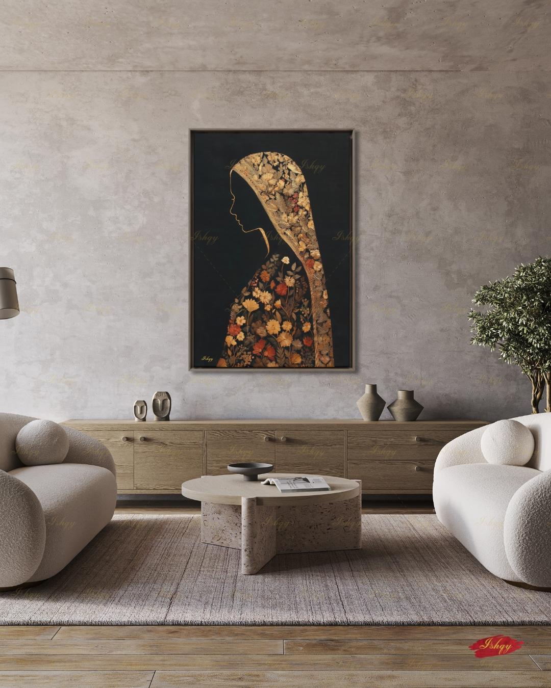 Kashmiri Woman Painting, South Asian Art, Desi Wall Art, Canvas Wall Art, Framed Canvas Print, Extra Large Oversized Indian Pakistani Decor