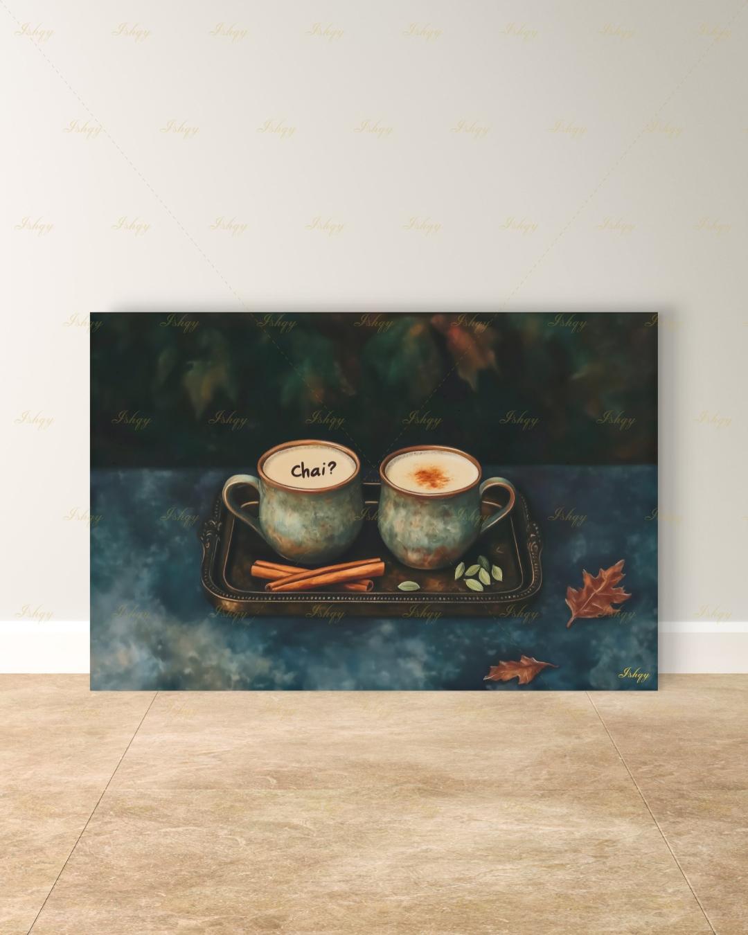 Chai Tea Wall Art, Indian Masala Chai Canvas Print, Cozy Dark Moody Kitchen Decor, Autumn Tea Lover Housewarming Framed Canvas Gift