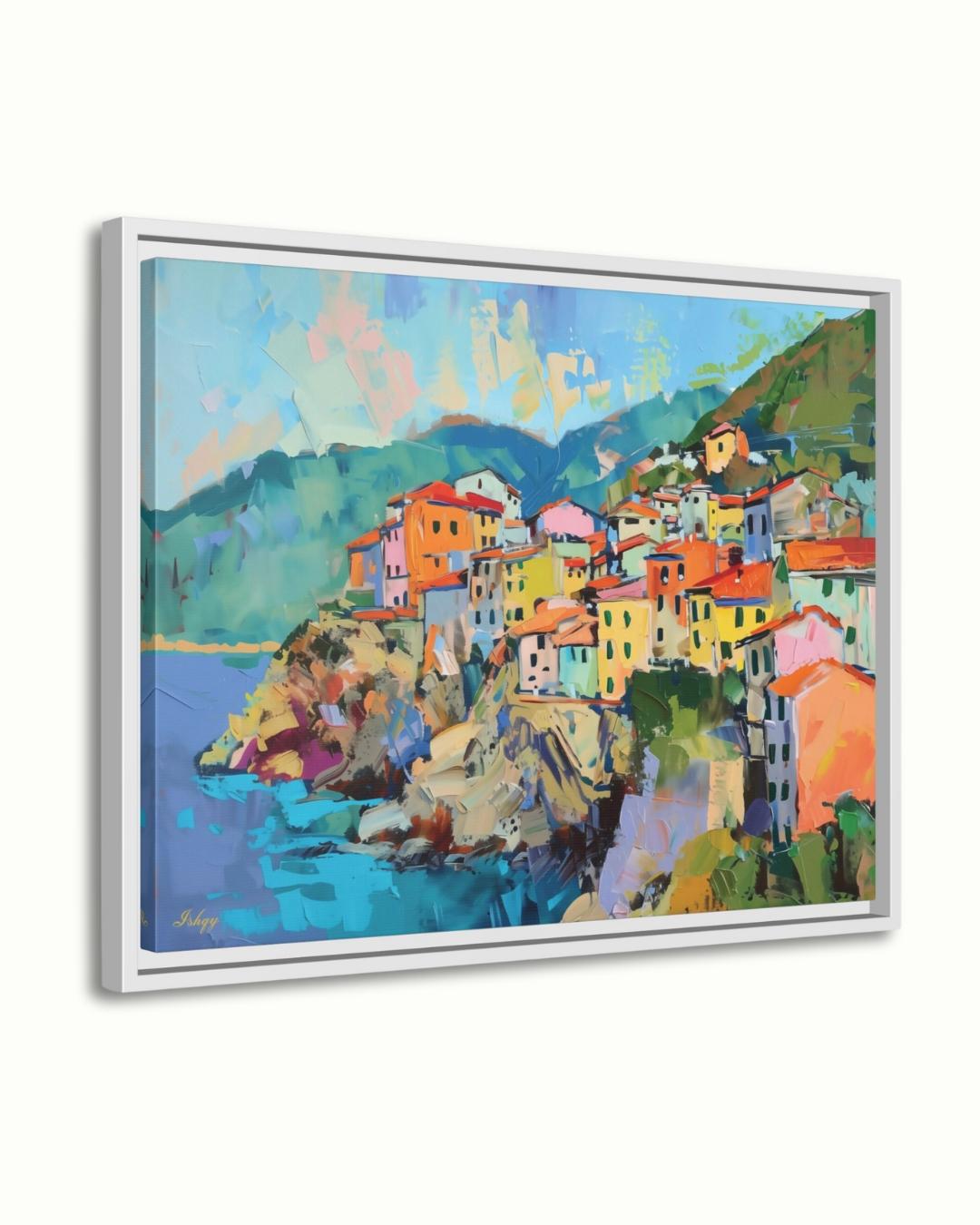Cinque Terre Italy Painting, Colorful Coastal Village Wall Art, Mediterranean Seaside Canvas for Living Room, Kitchen, or Travel Home Decor