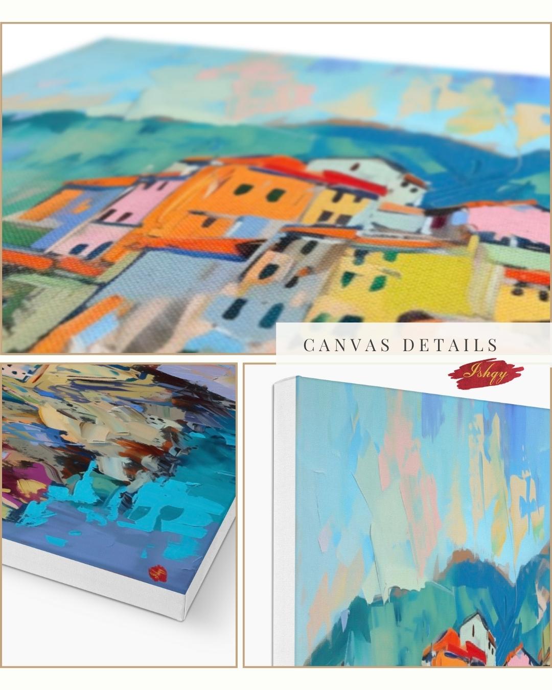 Cinque Terre Italy Painting, Colorful Coastal Village Wall Art, Mediterranean Seaside Canvas for Living Room, Kitchen, or Travel Home Decor