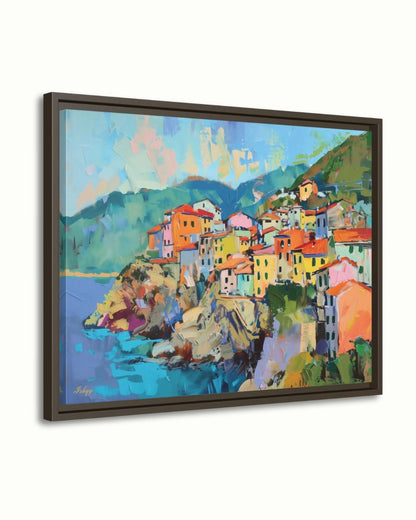 Cinque Terre Italy Painting, Colorful Coastal Village Wall Art, Mediterranean Seaside Canvas for Living Room, Kitchen, or Travel Home Decor