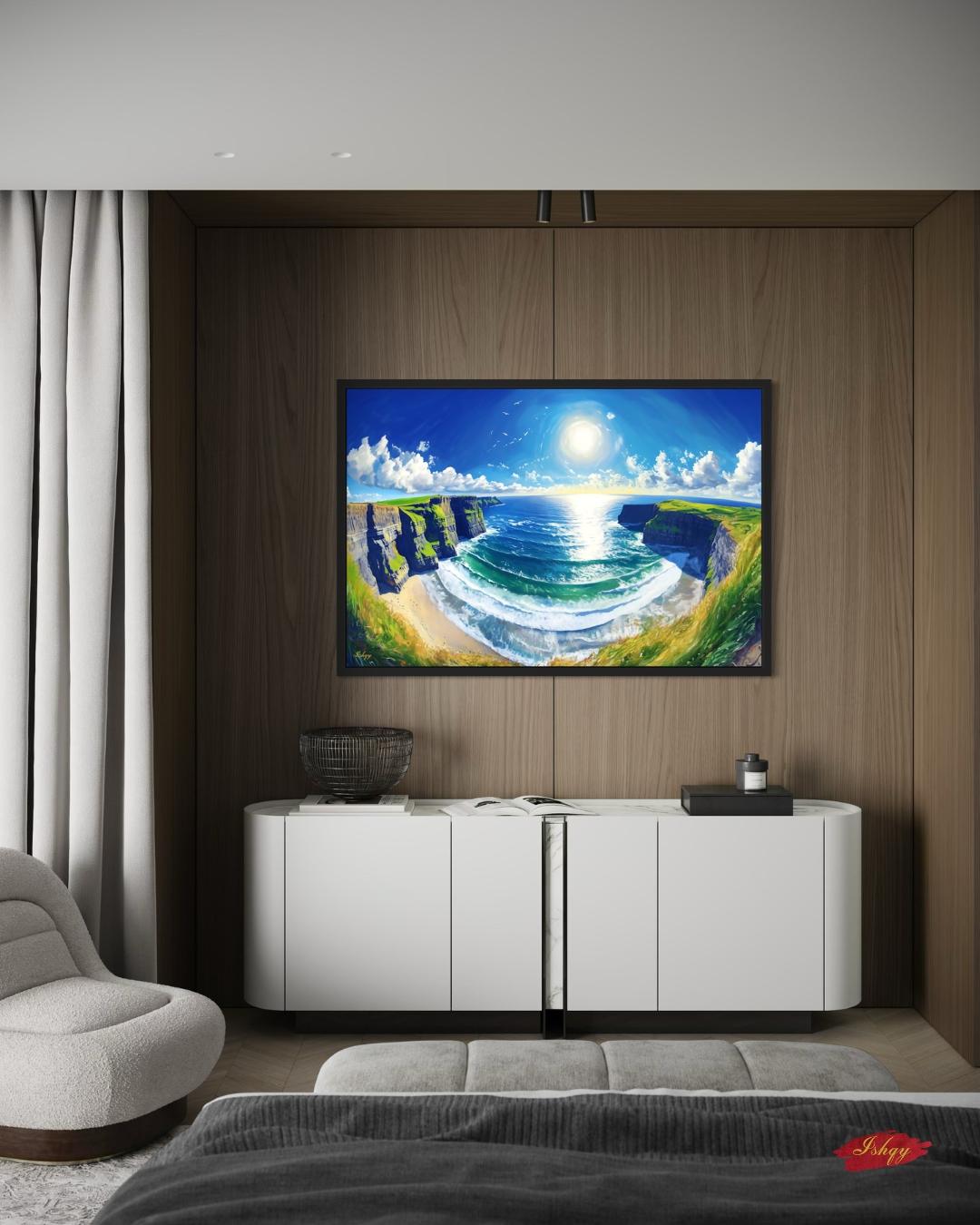 Cliffs Of Moher Ireland Landscape Canvas Framed Canvas, Coastal Art Print, Large Ocean Seascape Wall Art For Living Room Bedroom Home Decor