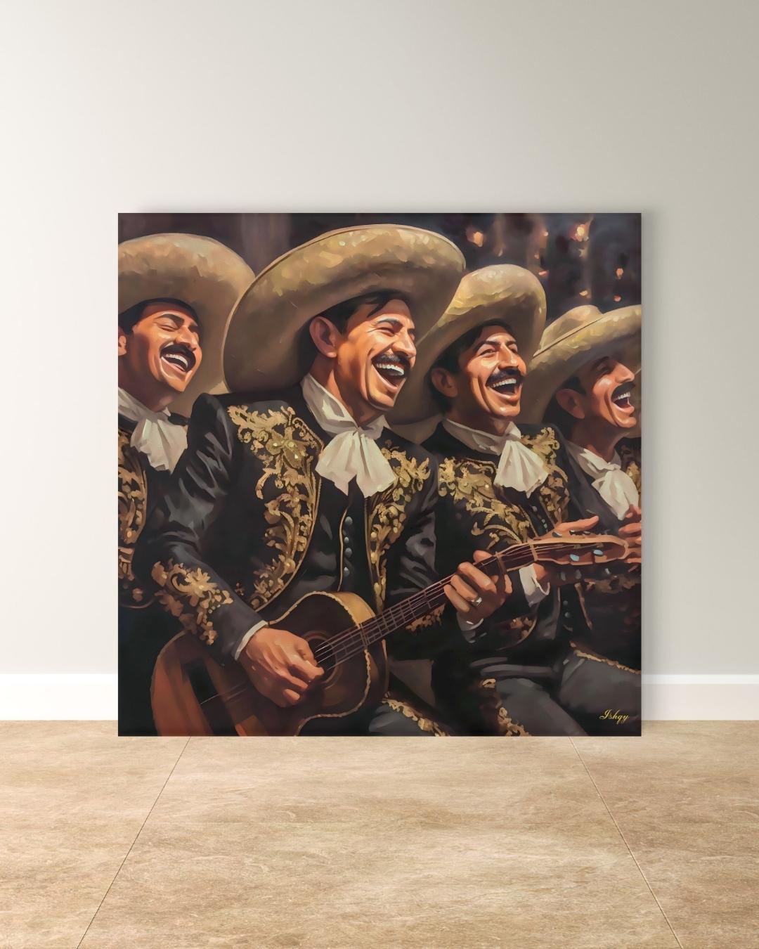 Mariachi Band Canvas Wall Art, Mexican Music Decor, Guitar Painting, Fiesta Home Decor, Latin Art Print, Framed Canvas, Vintage Mexico Print