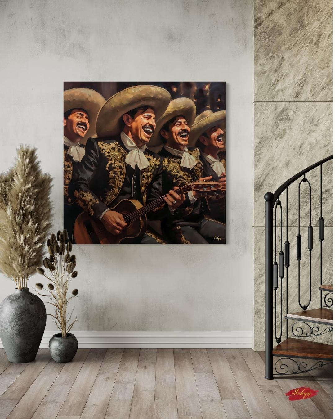 Mariachi Band Canvas Wall Art, Mexican Music Decor, Guitar Painting, Fiesta Home Decor, Latin Art Print, Framed Canvas, Vintage Mexico Print