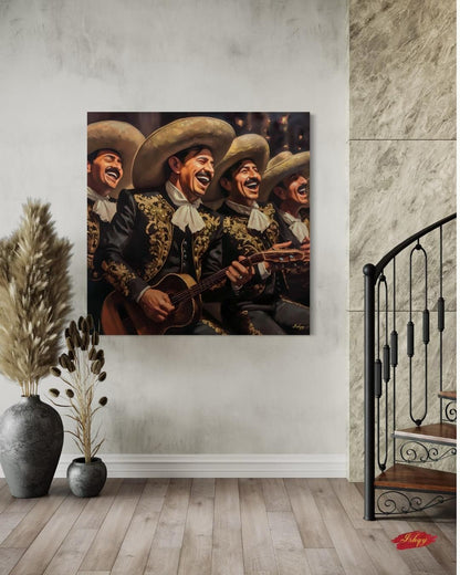 Mariachi Band Canvas Wall Art, Mexican Music Decor, Guitar Painting, Fiesta Home Decor, Latin Art Print, Framed Canvas, Vintage Mexico Print