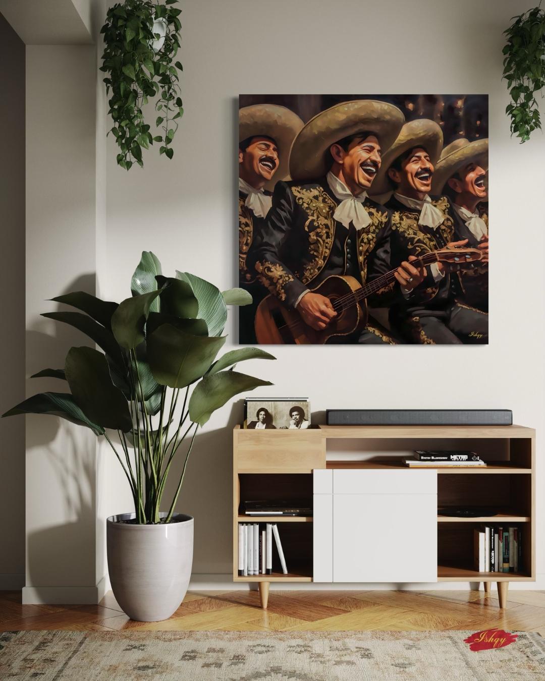 Mariachi Band Canvas Wall Art, Mexican Music Decor, Guitar Painting, Fiesta Home Decor, Latin Art Print, Framed Canvas, Vintage Mexico Print