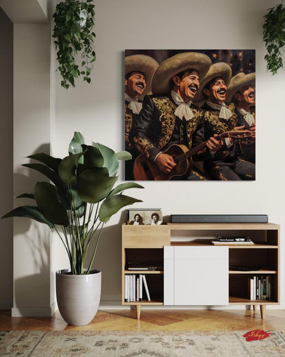 Mariachi Band Canvas Wall Art, Mexican Music Decor, Guitar Painting, Fiesta Home Decor, Latin Art Print, Framed Canvas, Vintage Mexico Print
