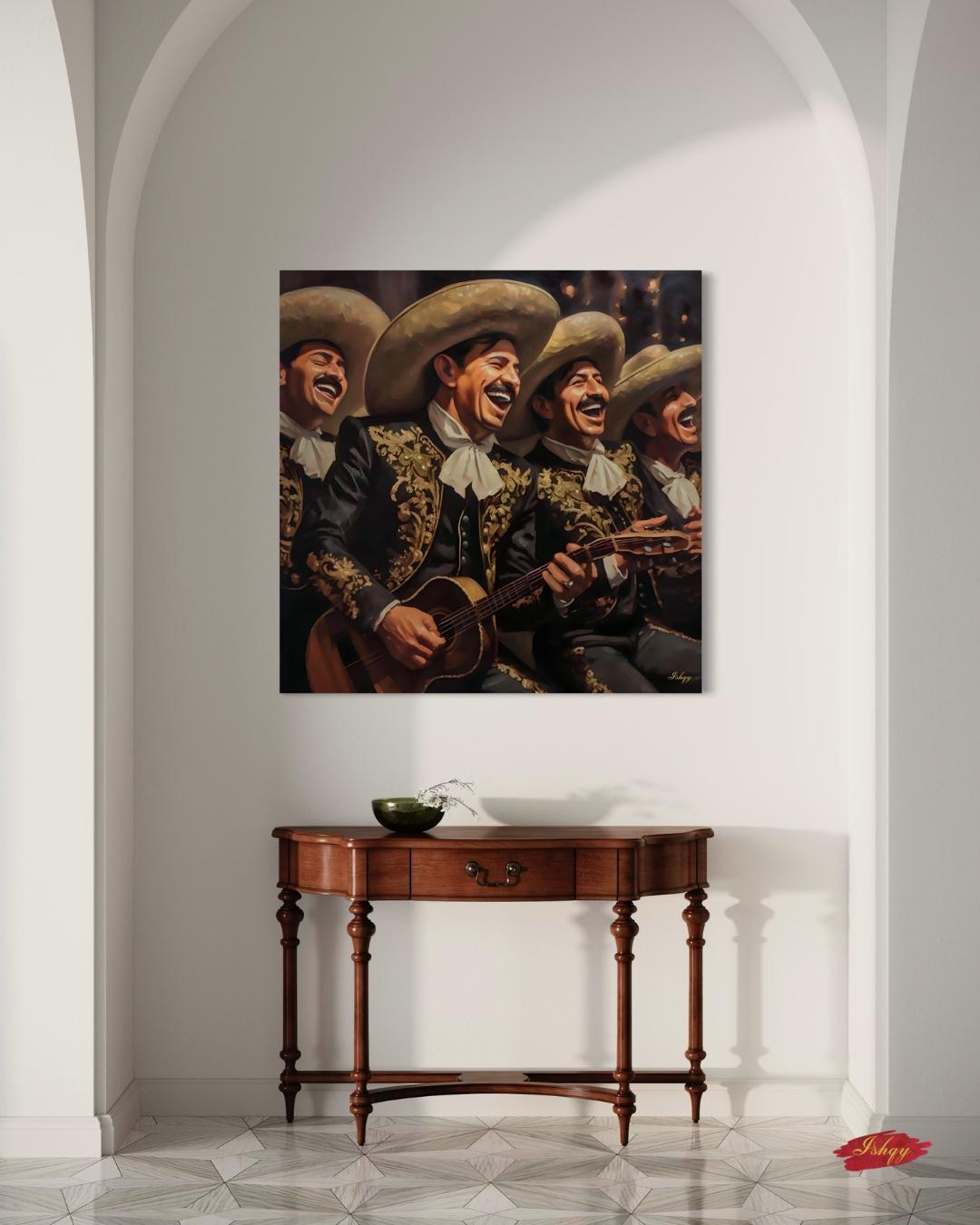 Mariachi Band Canvas Wall Art, Mexican Music Decor, Guitar Painting, Fiesta Home Decor, Latin Art Print, Framed Canvas, Vintage Mexico Print