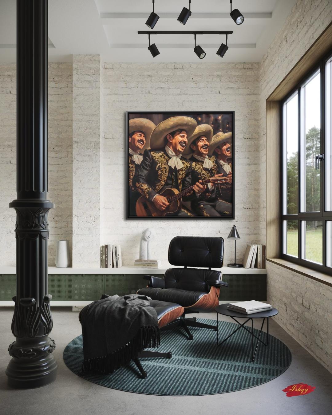 Mariachi Band Canvas Wall Art, Mexican Music Decor, Guitar Painting, Fiesta Home Decor, Latin Art Print, Framed Canvas, Vintage Mexico Print