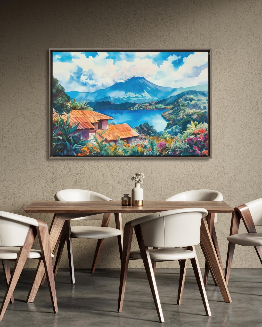 Coatepeque Lake Wall Art, El Salvador Landscape Painting, Colorful Lake Canvas, Travel Decor, Nature Artwork, Large Statement Wall Art