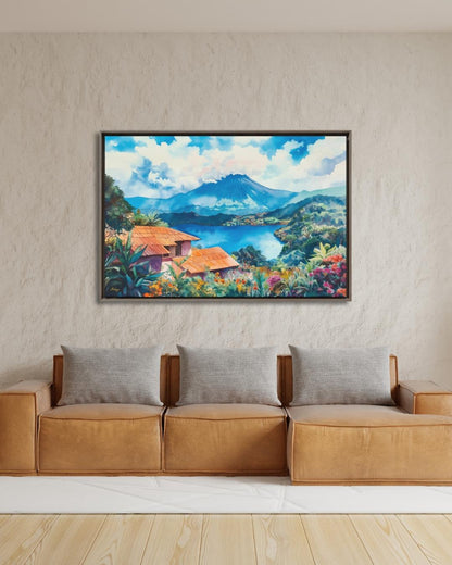 Coatepeque Lake Wall Art, El Salvador Landscape Painting, Colorful Lake Canvas, Travel Decor, Nature Artwork, Large Statement Wall Art