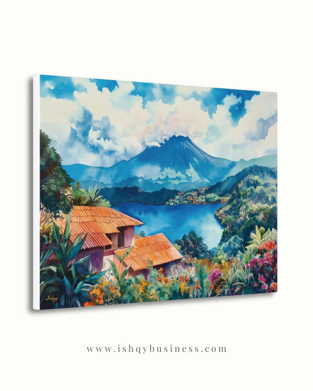 Coatepeque Lake Wall Art, El Salvador Landscape Painting, Colorful Lake Canvas, Travel Decor, Nature Artwork, Large Statement Wall Art