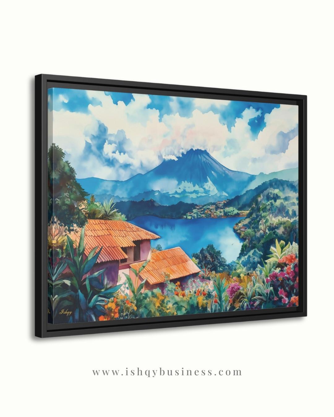Coatepeque Lake Wall Art, El Salvador Landscape Painting, Colorful Lake Canvas, Travel Decor, Nature Artwork, Large Statement Wall Art