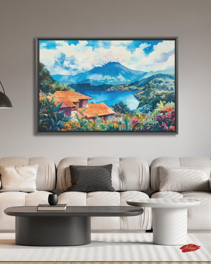 Coatepeque Lake Wall Art, El Salvador Landscape Painting, Colorful Lake Canvas, Travel Decor, Nature Artwork, Large Statement Wall Art