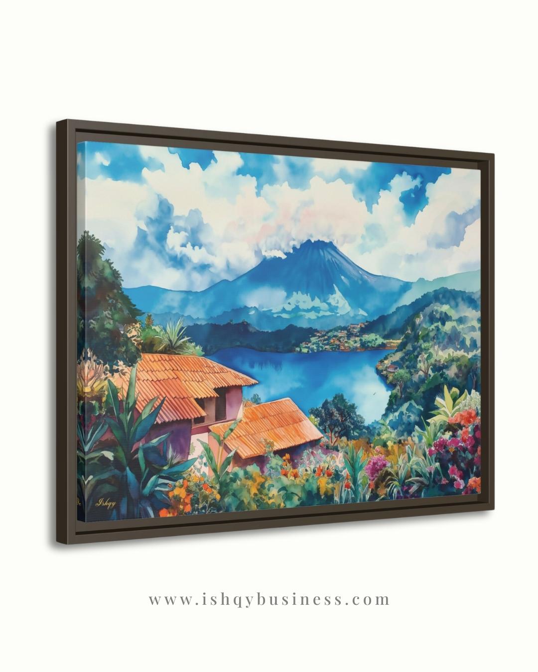 Coatepeque Lake Wall Art, El Salvador Landscape Painting, Colorful Lake Canvas, Travel Decor, Nature Artwork, Large Statement Wall Art
