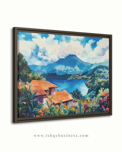 Coatepeque Lake Wall Art, El Salvador Landscape Painting, Colorful Lake Canvas, Travel Decor, Nature Artwork, Large Statement Wall Art