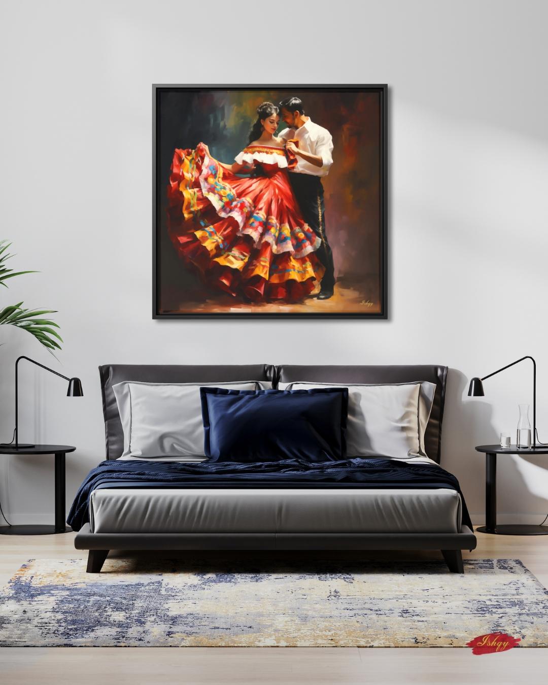 Corazon Tapatio, Mexican Folklorico Dance Wall Art, Traditional Jalisco Couple Painting, Colorful Fiesta Dress Canvas, Latin Home Decor