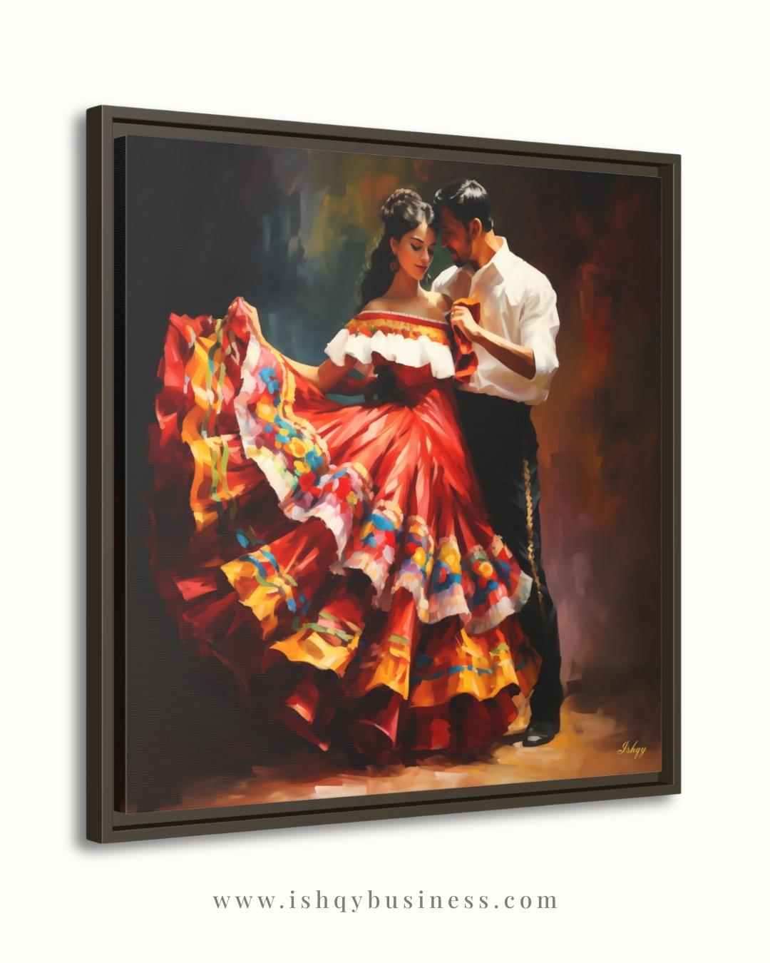 Corazon Tapatio, Mexican Folklorico Dance Wall Art, Traditional Jalisco Couple Painting, Colorful Fiesta Dress Canvas, Latin Home Decor