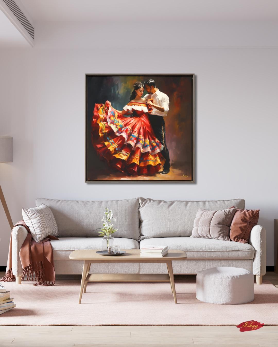 Corazon Tapatio, Mexican Folklorico Dance Wall Art, Traditional Jalisco Couple Painting, Colorful Fiesta Dress Canvas, Latin Home Decor