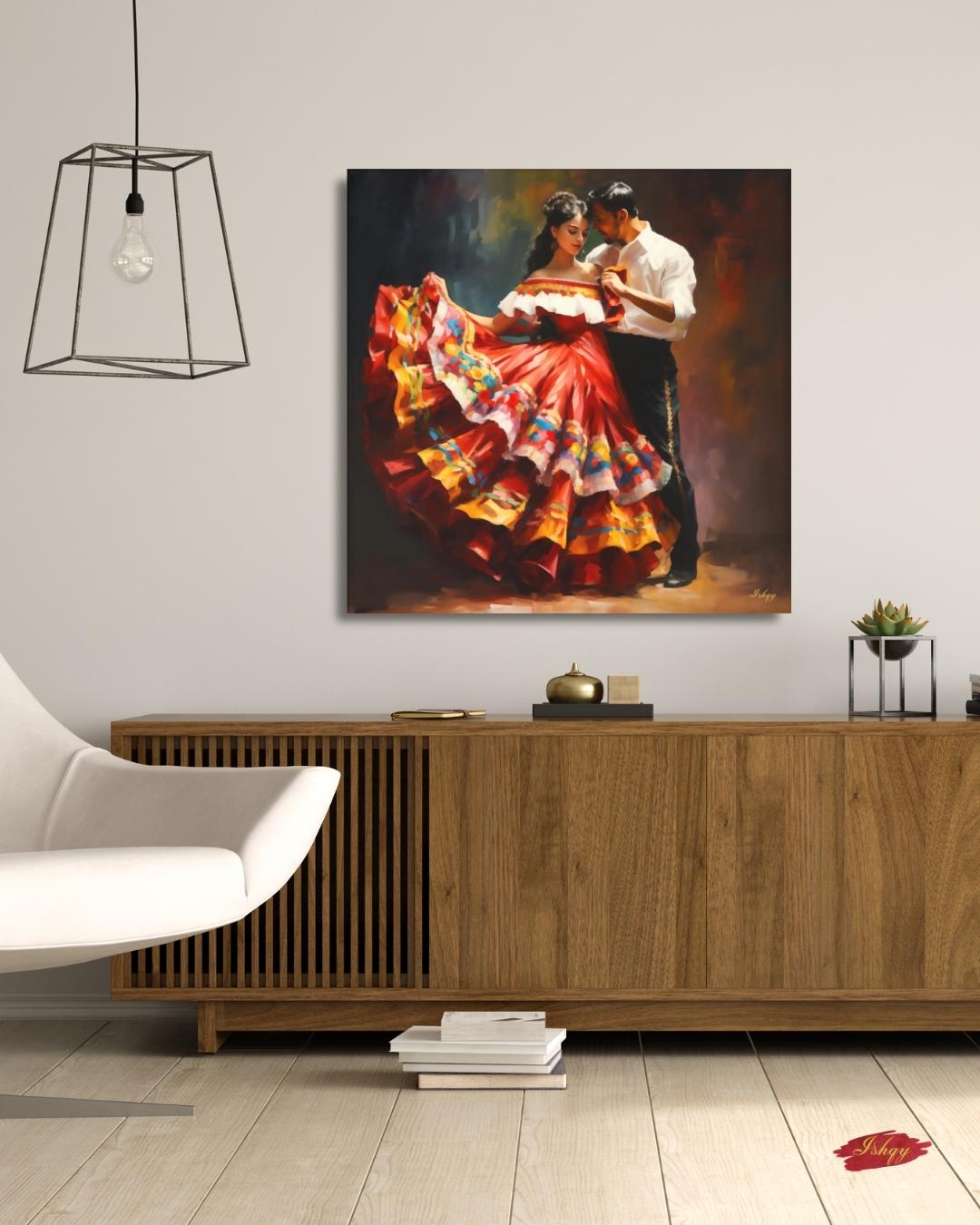 Corazon Tapatio, Mexican Folklorico Dance Wall Art, Traditional Jalisco Couple Painting, Colorful Fiesta Dress Canvas, Latin Home Decor