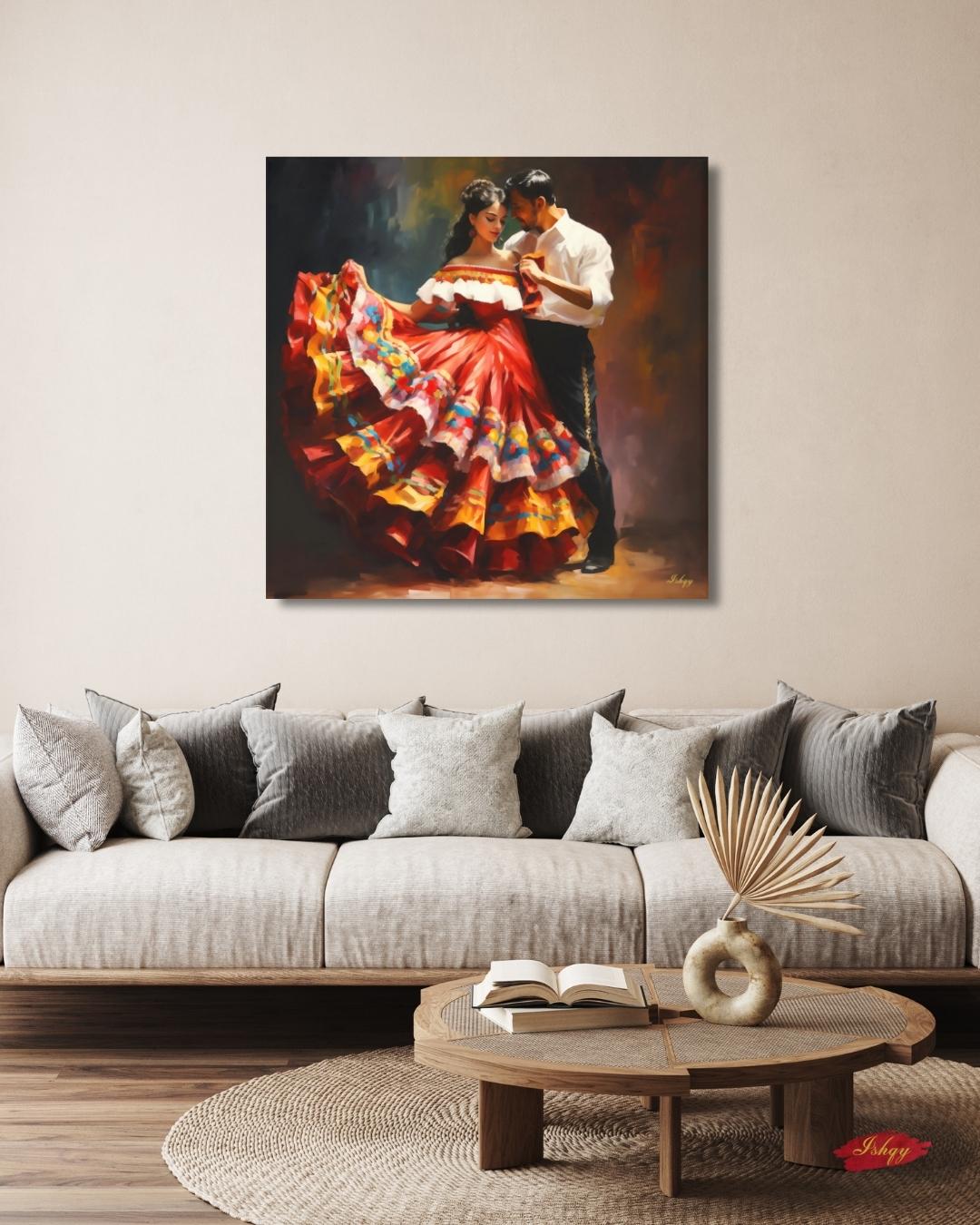 Corazon Tapatio, Mexican Folklorico Dance Wall Art, Traditional Jalisco Couple Painting, Colorful Fiesta Dress Canvas, Latin Home Decor