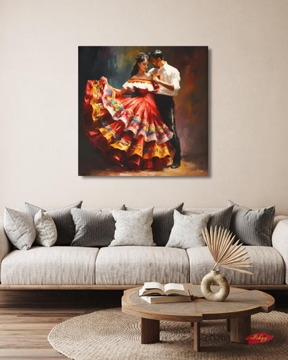 Corazon Tapatio, Mexican Folklorico Dance Wall Art, Traditional Jalisco Couple Painting, Colorful Fiesta Dress Canvas, Latin Home Decor