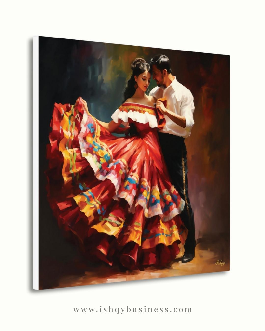Corazon Tapatio, Mexican Folklorico Dance Wall Art, Traditional Jalisco Couple Painting, Colorful Fiesta Dress Canvas, Latin Home Decor