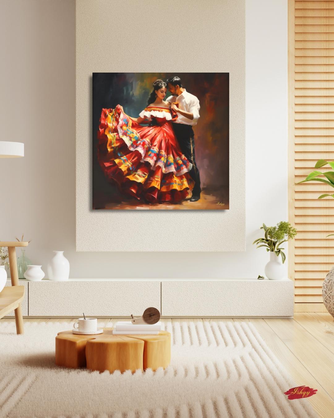 Corazon Tapatio, Mexican Folklorico Dance Wall Art, Traditional Jalisco Couple Painting, Colorful Fiesta Dress Canvas, Latin Home Decor