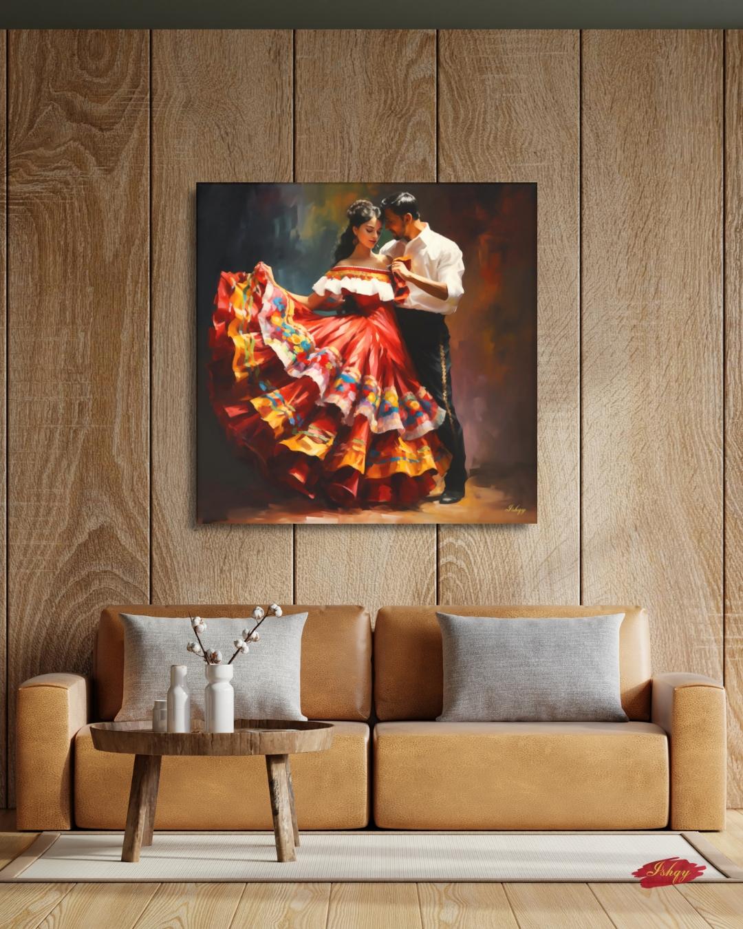 Corazon Tapatio, Mexican Folklorico Dance Wall Art, Traditional Jalisco Couple Painting, Colorful Fiesta Dress Canvas, Latin Home Decor