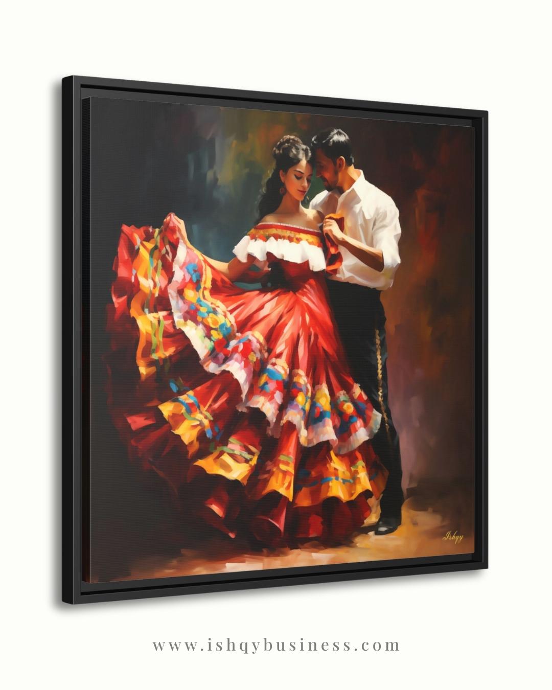 Corazon Tapatio, Mexican Folklorico Dance Wall Art, Traditional Jalisco Couple Painting, Colorful Fiesta Dress Canvas, Latin Home Decor