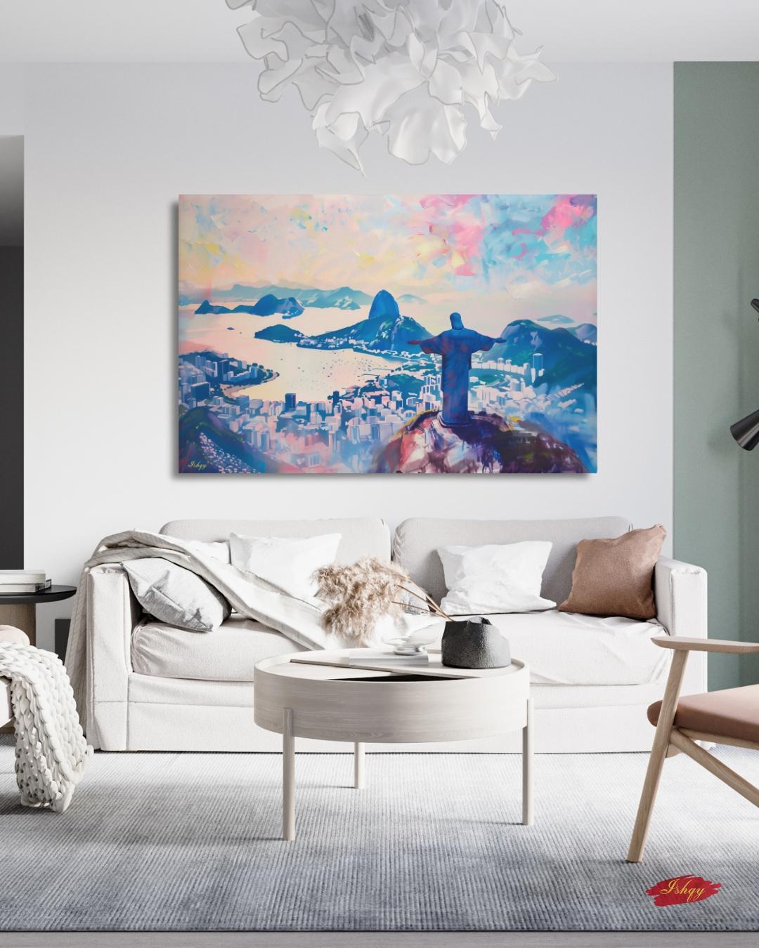 Rio De Janeiro Cityscape Canvas Framed Canvas, Christ The Redeemer Skyline Art Print, Brazil Wall Art For Living Room, Bedroom, Large Decor