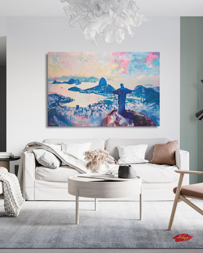 Rio De Janeiro Cityscape Canvas Framed Canvas, Christ The Redeemer Skyline Art Print, Brazil Wall Art For Living Room, Bedroom, Large Decor