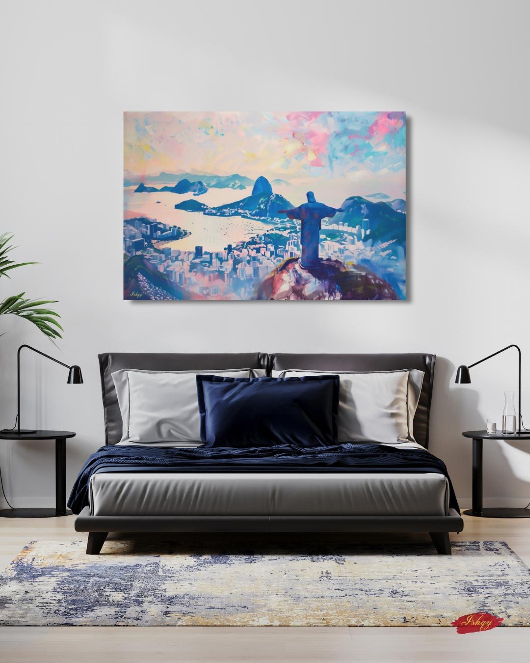 Rio De Janeiro Cityscape Canvas Framed Canvas, Christ The Redeemer Skyline Art Print, Brazil Wall Art For Living Room, Bedroom, Large Decor