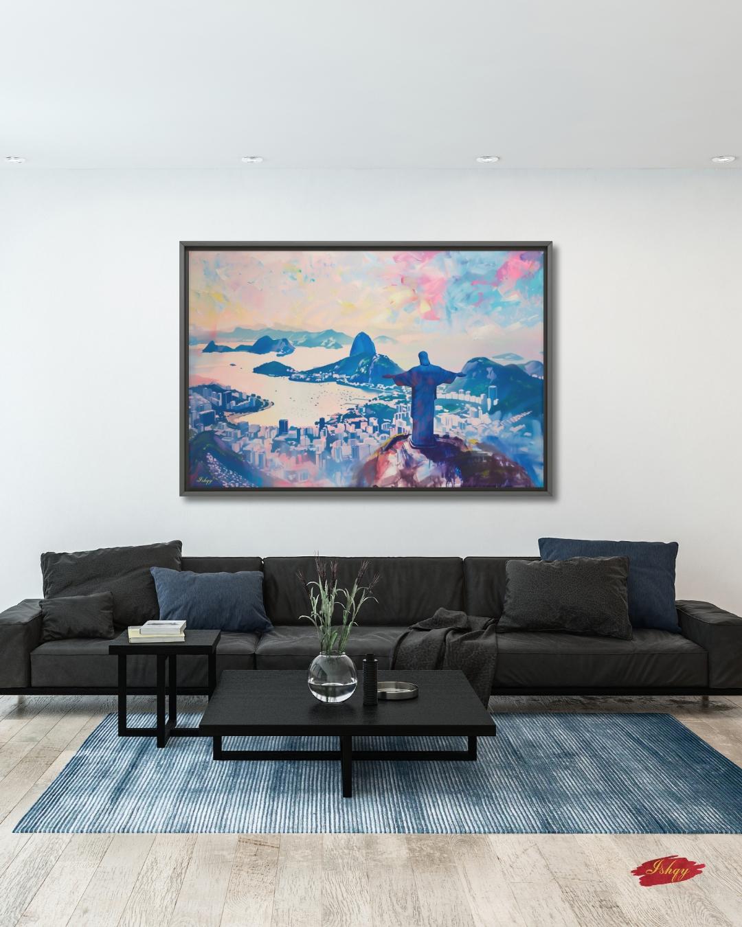 Rio De Janeiro Cityscape Canvas Framed Canvas, Christ The Redeemer Skyline Art Print, Brazil Wall Art For Living Room, Bedroom, Large Decor