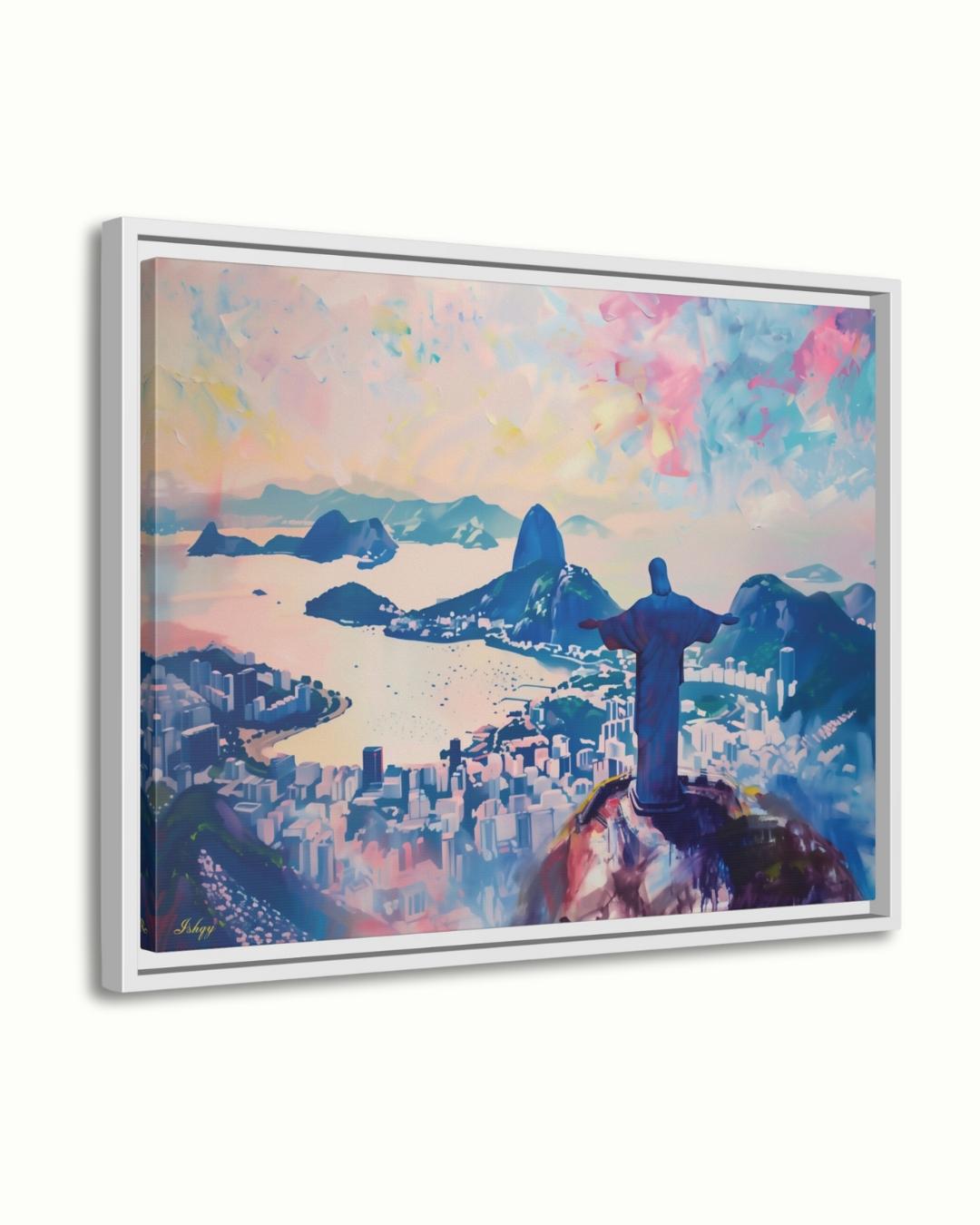 Rio De Janeiro Cityscape Canvas Framed Canvas, Christ The Redeemer Skyline Art Print, Brazil Wall Art For Living Room, Bedroom, Large Decor