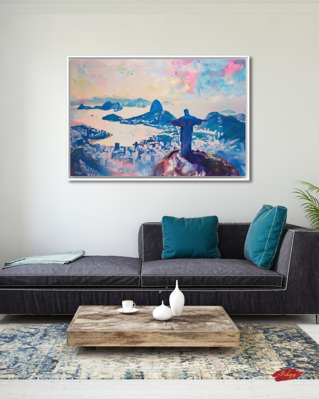 Rio De Janeiro Cityscape Canvas Framed Canvas, Christ The Redeemer Skyline Art Print, Brazil Wall Art For Living Room, Bedroom, Large Decor