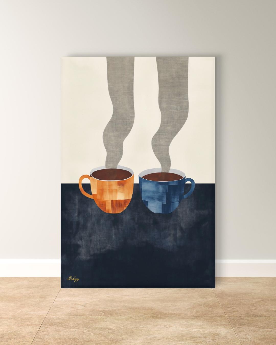 Coffee Wall Art, Minimalist Coffee Painting, Modern Kitchen Decor, Abstract Coffee Cups Canvas, Neutral Cafe Art for Home Kitchen