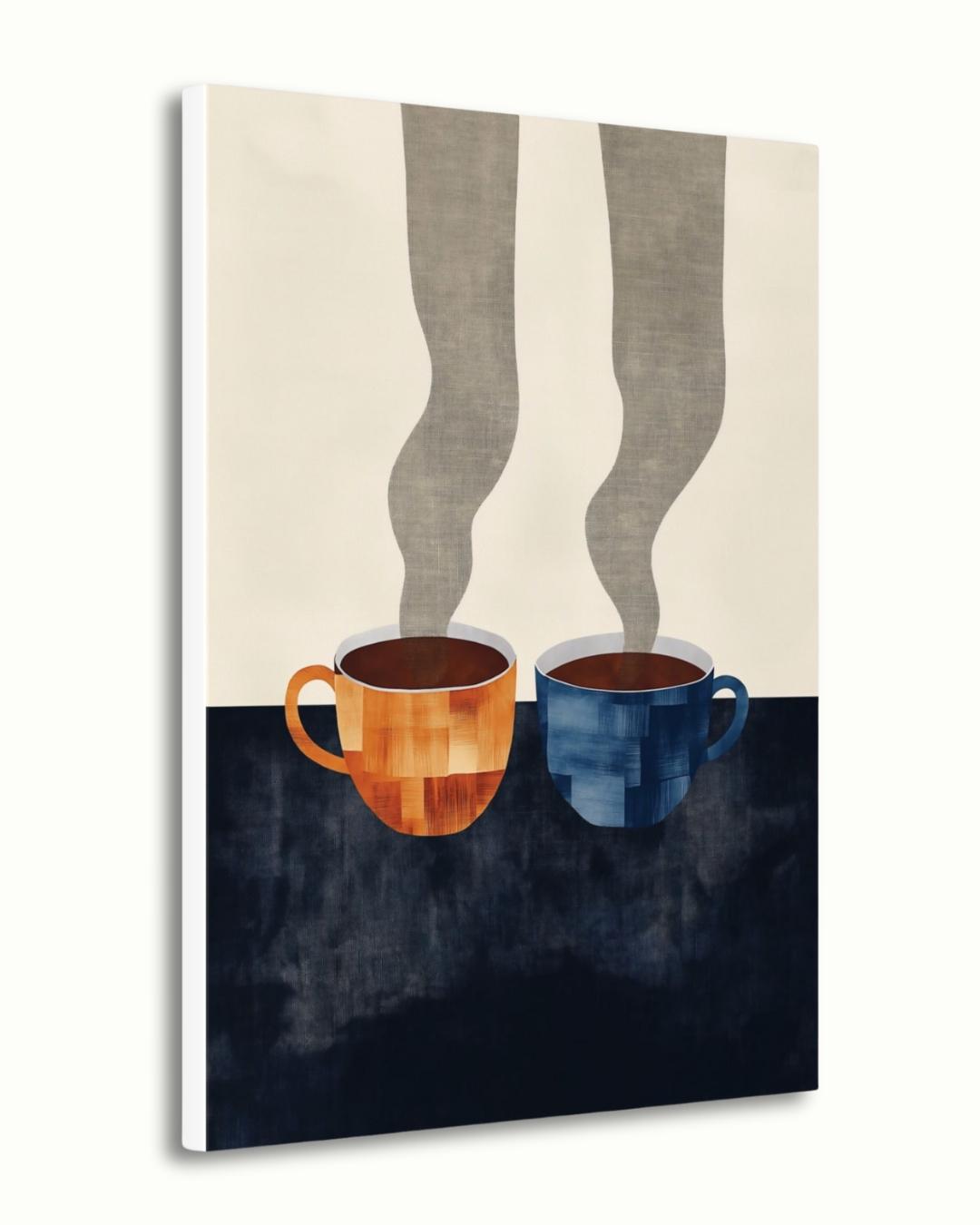 Coffee Cup Wall Art Print Canvas Framed Canvas Minimalist Abstract Kitchen Coffee Bar Decor Modern Dining Room Artwork Steam Mug Painting