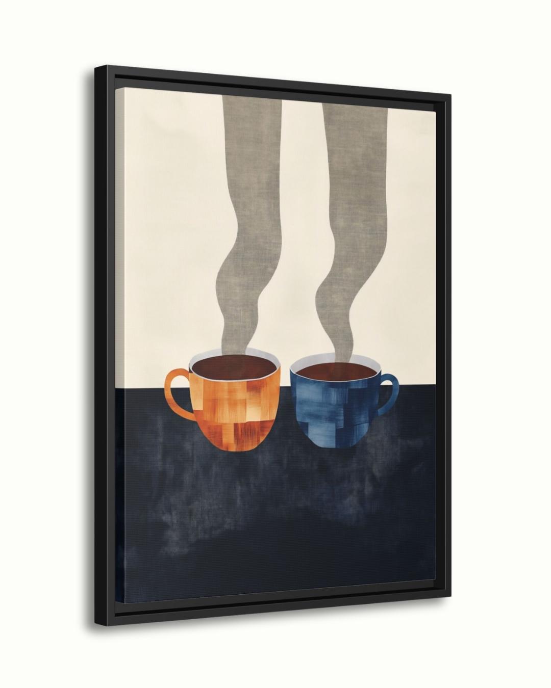 Coffee Cup Wall Art Print Canvas Framed Canvas Minimalist Abstract Kitchen Coffee Bar Decor Modern Dining Room Artwork Steam Mug Painting