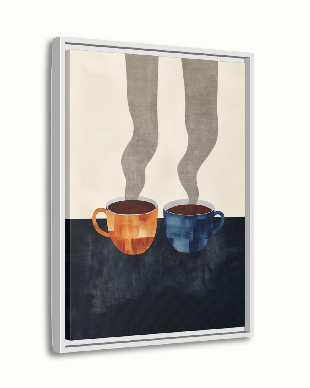 Coffee Cup Wall Art Print Canvas Framed Canvas Minimalist Abstract Kitchen Coffee Bar Decor Modern Dining Room Artwork Steam Mug Painting