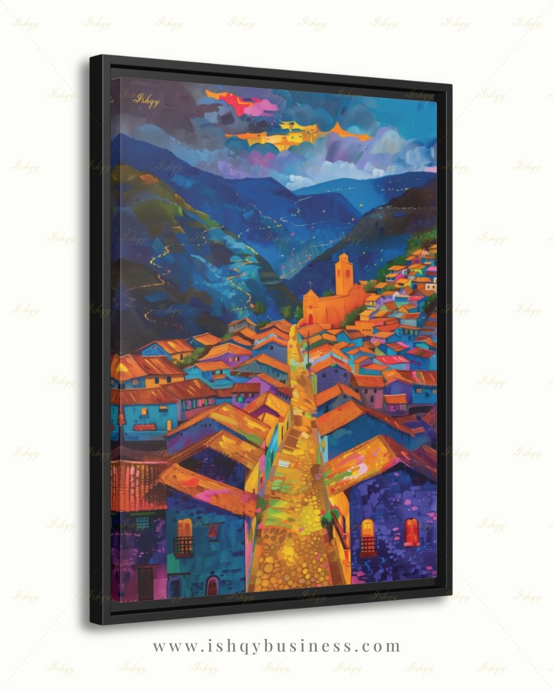 Cusco Peru Canvas Wall Art, Colorful Andes Cityscape Framed Canvas Print, Vibrant Peruvian Village Oil Painting, Living Room Wall Decor