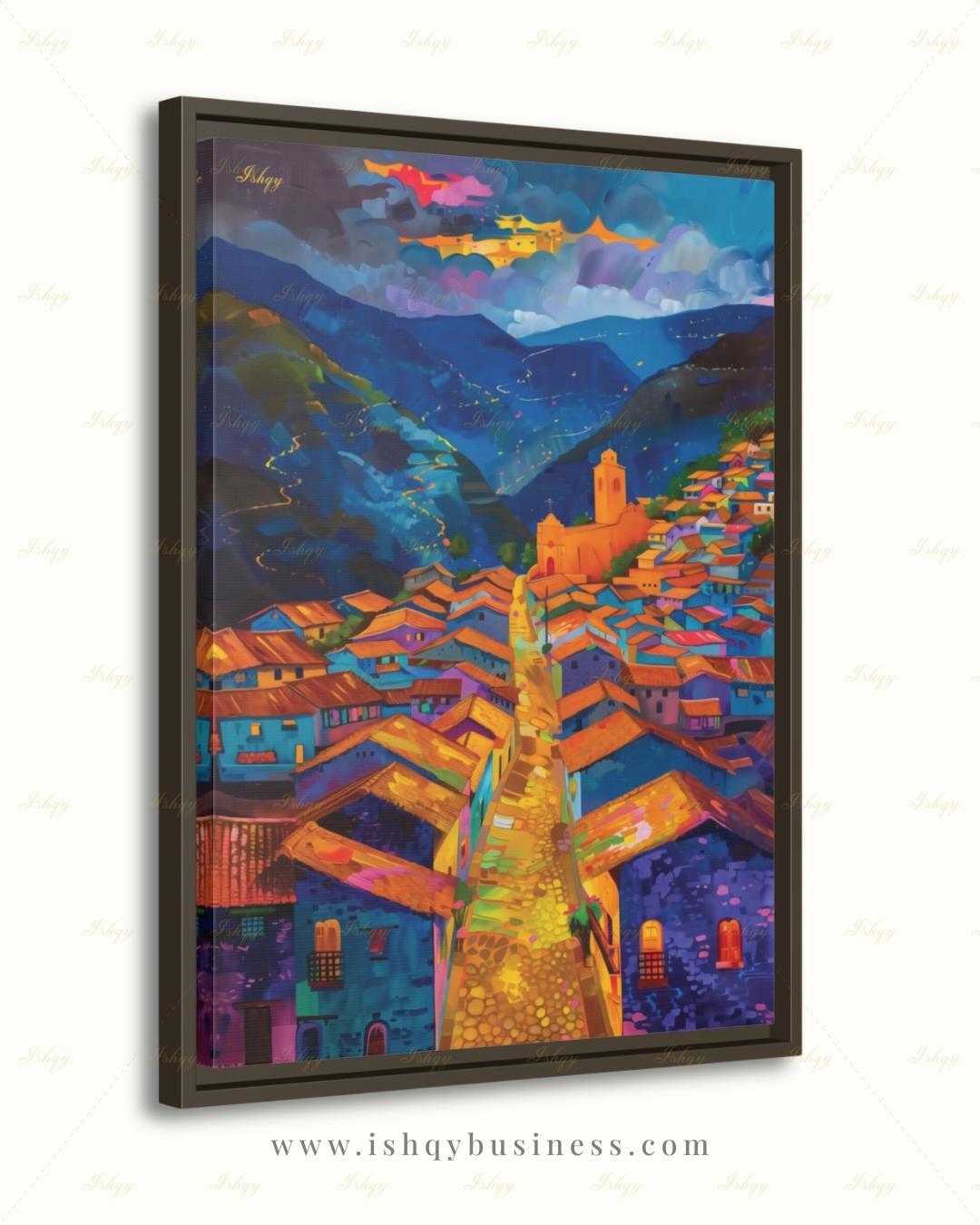 Cusco Peru Canvas Wall Art, Colorful Andes Cityscape Framed Canvas Print, Vibrant Peruvian Village Oil Painting, Living Room Wall Decor